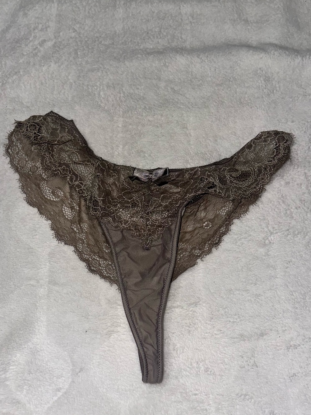 Vintage Victoria's Secret Lace High-Cut Thong — Taupe